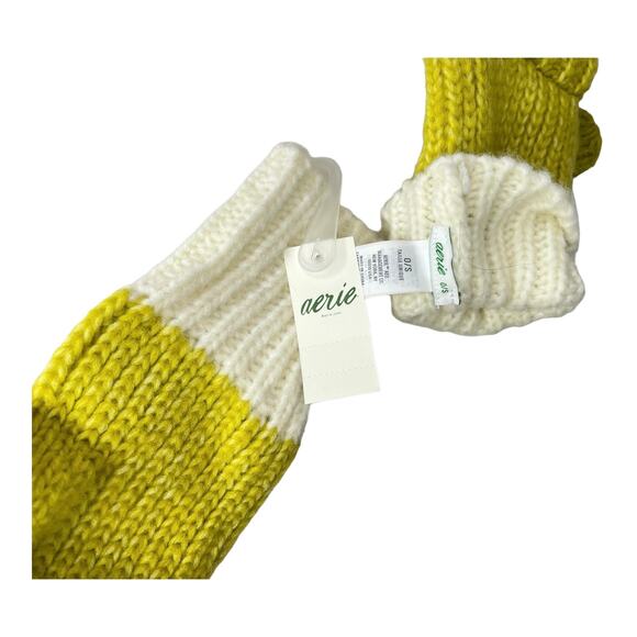 Aerie Gloves Mittens Convertible Flip Top Fingerless Green Cream Knit One Size - Picture 5 of 8
